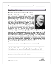 Padre Pio Worksheet